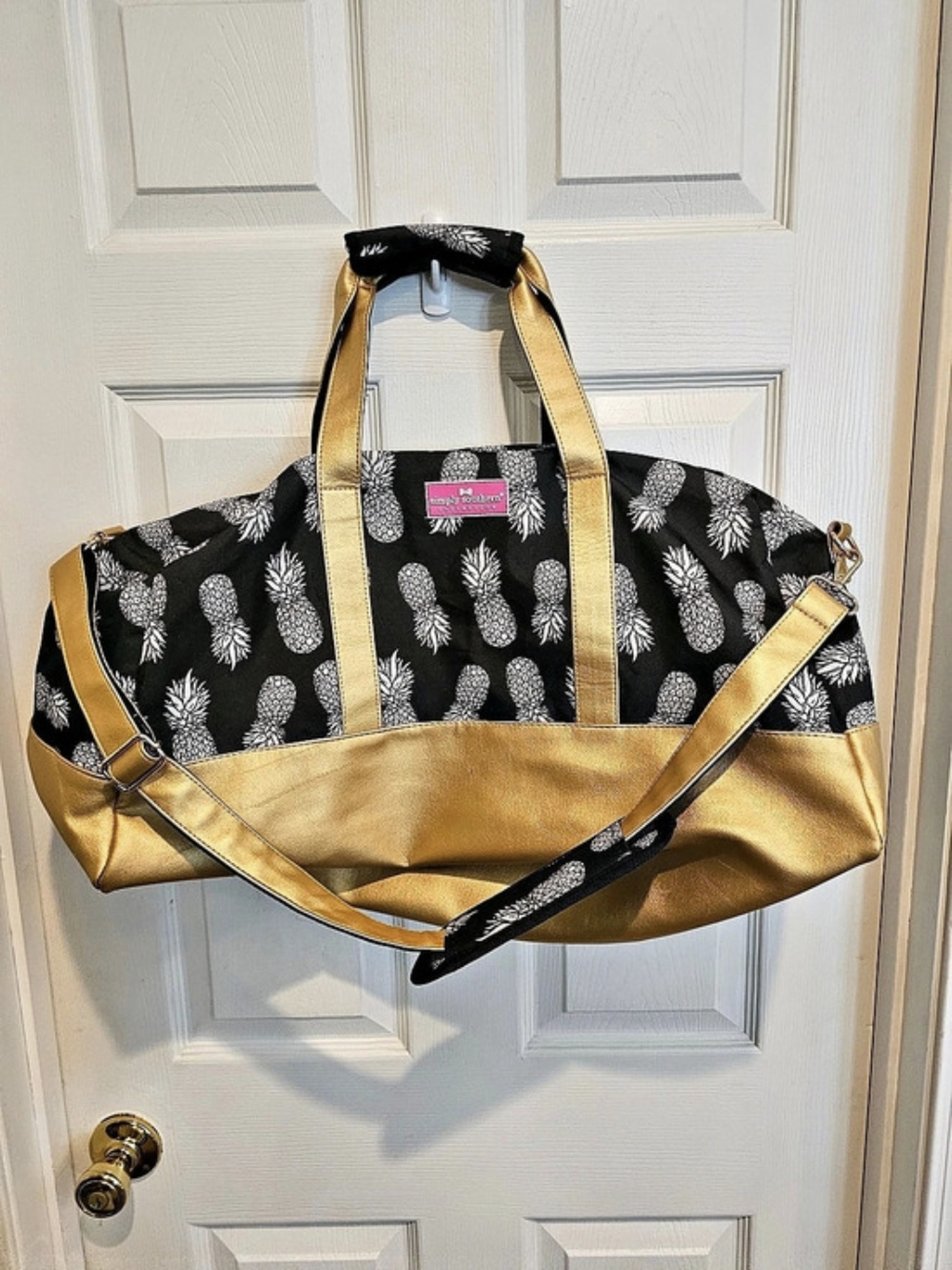 Simply Southern Pineapple Duffle Bag Tote in Black & Gold